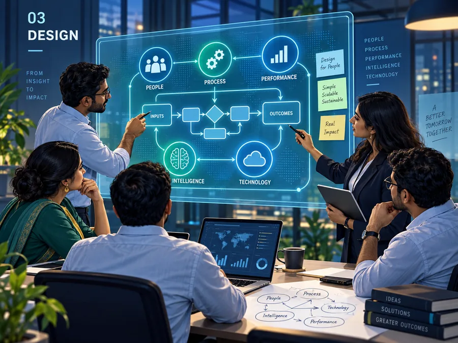 A team designing an operating response across people, process, technology and data